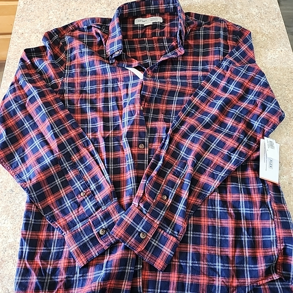 NWT Men's Old Navy Everyday Shirt Regular Fit Plaid Shirt Size Large L